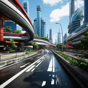 Futuristic city with sleek and curved designs