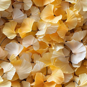 Bunch of yellow and white paper ginkgo leaves with surrealistic installations (tiled)