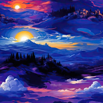 Sunset landscape with vibrant colors and expansive scenery (tiled)