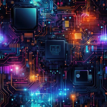 Circuit board with colorful lights and intricate textures (tiled)