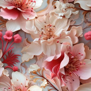Hyper-detailed 3D floral fabric design in paper flowers (tiled)