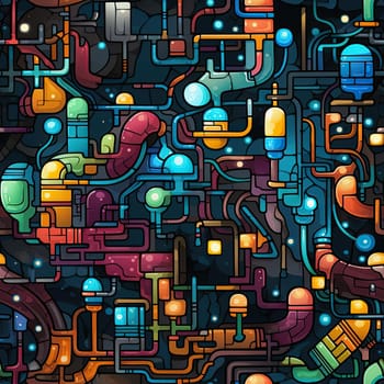 Intricate science fiction inspired pipe pattern in vivid colors (tiled)