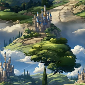 Disney princess castle with realistic detail and atmospheric clouds (tiled)