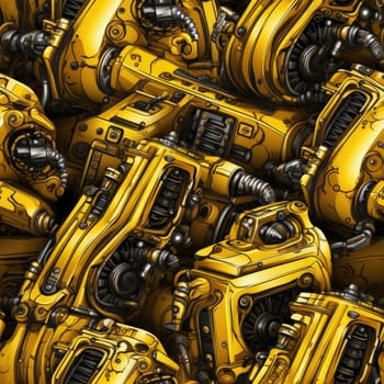 Yellow robots and metal pieces with intricate details (tiled)