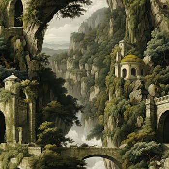 Mountainous cliffs in a mysterious jungle with highly detailed foliage (tiled)