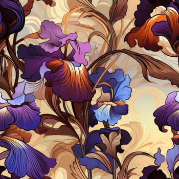 Exquisite floral pattern with iris flowers in rich colors (tiled)