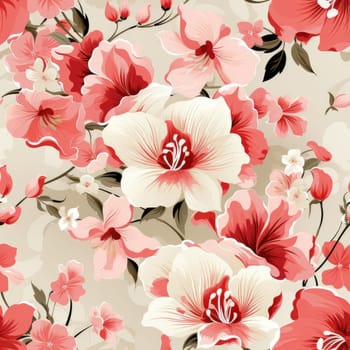Realistic flower pattern with blossoming flowers on a beige background (tiled)