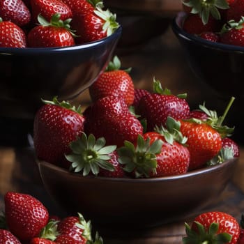 Ripe strawberries in bowls with intense lighting and strong contrast (tiled)