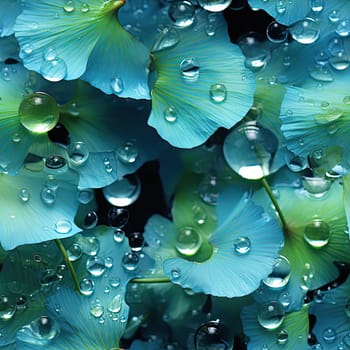 Blue water droplets on ginkgo leaves in layered compositions (tiled)