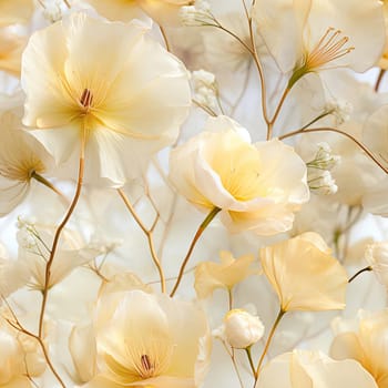 Delicate yellow flowers on a dreamy white background (tiled)