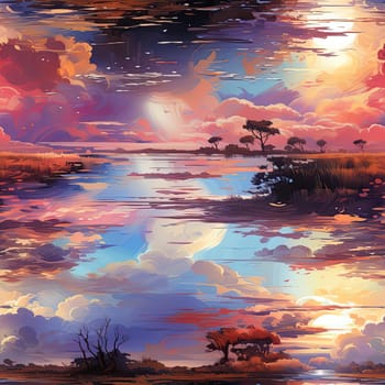 Abstract artwork of clouds, water, and reflections in a serene landscape (tiled)