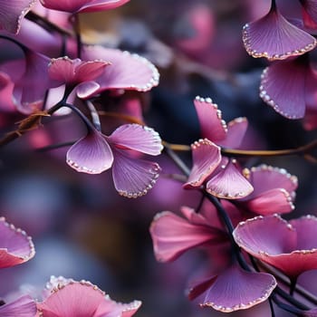 Ginkgo leaves and pink flowers in whimsical and fantastic compositions (tiled)