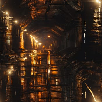 Dark train tunnel with raw materials and multilayered texture (tiled)