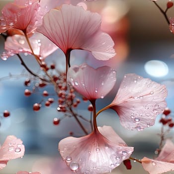 Pink flowers with droplets, rendered realistically and with intricate detail (tiled)