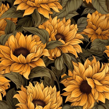 Detailed and realistic sunflower patterns on black backgrounds (tiled)