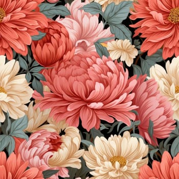 Colorful floral pattern with chrysanthemums and leaves (tiled)