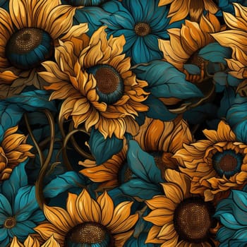 Vibrant vector illustrations of sunflowers on various backgrounds (tiled)
