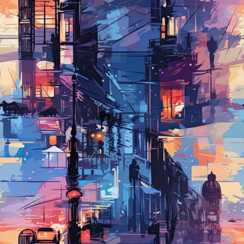 Colorful city at night with a vibrant palette and psychological phenomena (tiled)