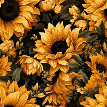 Luxurious and vibrant sunflower illustrations on contrasting backgrounds (tiled)