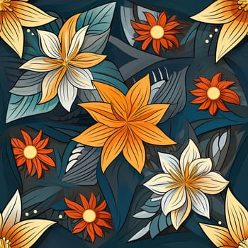 Floral pattern with orange flowers on blue background (tiled)