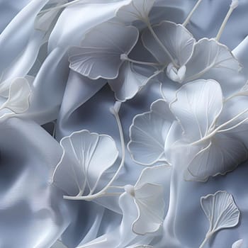 White flowers floating near the silk in a realistic hyper-detailed rendering (tiled)