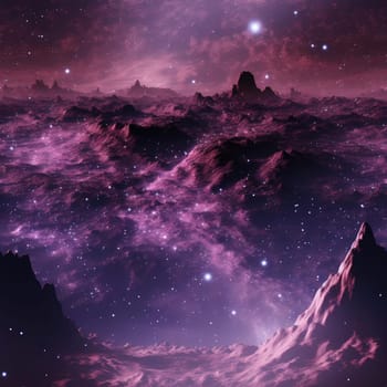Mesmerizing landscapes of purple deep space with mountains and planets (tiled)