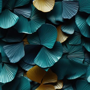 Blue and gold 3D artificial foliage background, with sculptural installation aesthetic (tiled)