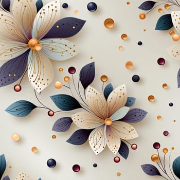 Handcrafted 3D flowers background with petals, hearts, and circles (tiled)