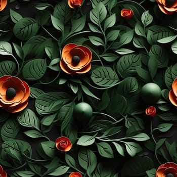 Seamless paper with papercraft designs in orange flower leaves (tiled)