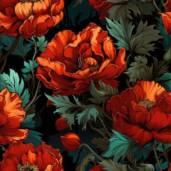Seamless pattern with red poppy flowers on black background (tiled)