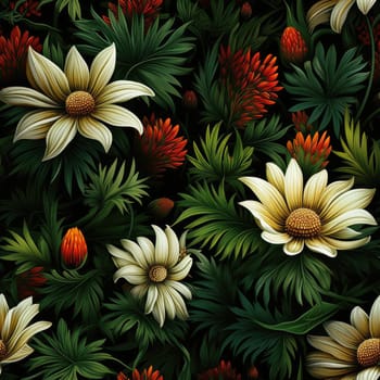 Beautiful flowers in exquisite patterns of black and green (tiled)