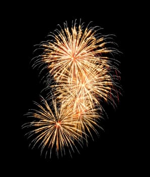 Festive yellow fireworks display isolated on black background for celebration and anniversary