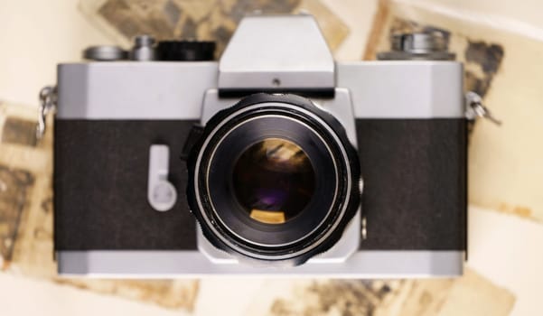 vintage camera on the background of old photos