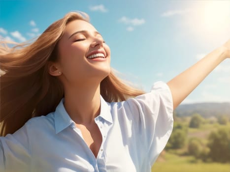 Young woman with closed eyes enjoying the sun and life.