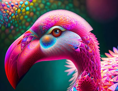 Fantasy beautiful flamingo portrait - Generative AI