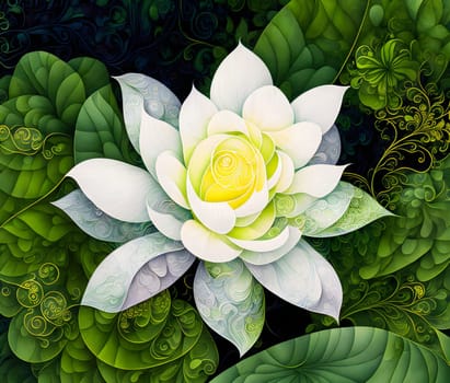 White lotus waterliliy flower and leaves - Generative AI