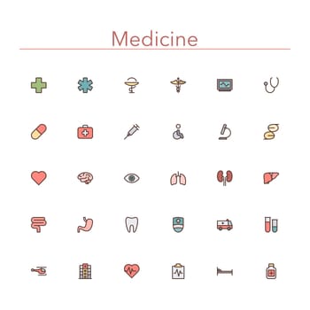 Medicine colored line icons set. Vector illustration.