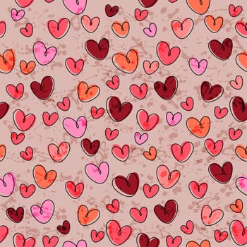 Seamless pattern with funny contour hearts