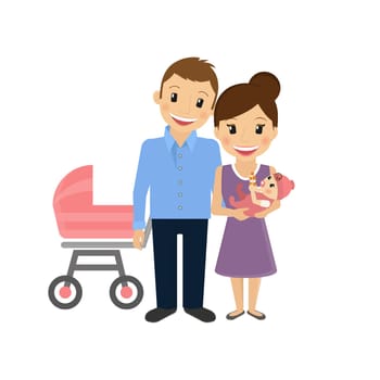 Happy mom with little baby and and husband
