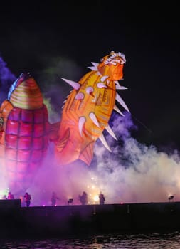 Cracow, Poland - June 4, 2022: Great Dragon Parade. The Great Outdoor Show on the Vistula River.