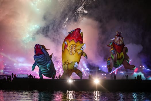 Cracow, Poland - June 4, 2022: Great Dragon Parade. The Great Outdoor Show on the Vistula River.