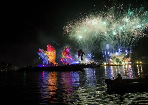 Cracow, Poland - June 4, 2022: Great Dragon Parade. The Great Outdoor Show on the Vistula River.