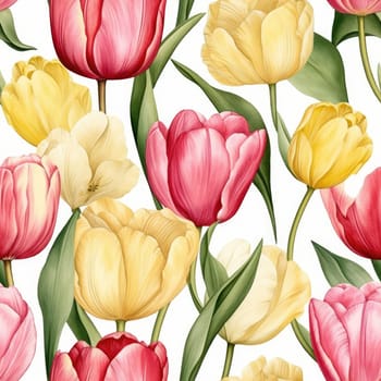 Seamless watercolor pattern with tulips. Floral pattern for wallpaper or fabric. Flower tulip. Generative AI