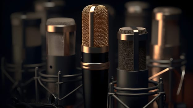 Retro microphone set on brown background - Generative AI