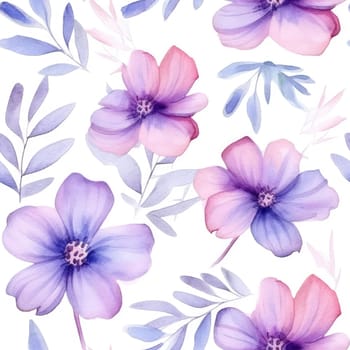 Seamless watercolor pattern with flowers and leaves. Floral pattern for wallpaper or fabric. Botanic Tile. Generative AI