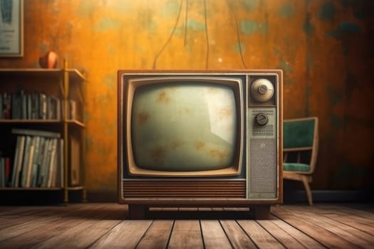 Vintage TV against the wall. Retro style. Generative AI,Vintage TV against the wall. Retro style. Generative AI