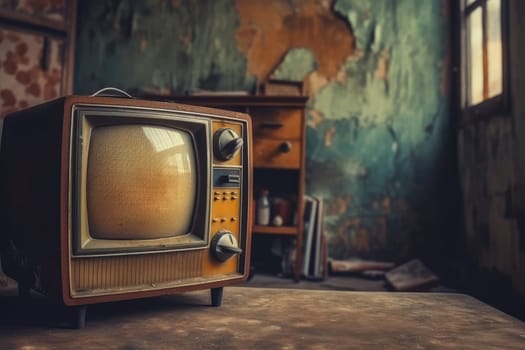 Vintage TV against the wall. Retro style. Generative AI,Vintage TV against the wall. Retro style. Generative AI