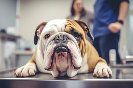 Close up of a beautiful english bulldog at the veterinarian.