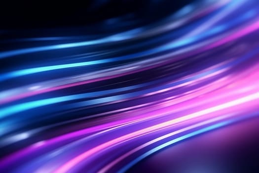 Abstract futuristic background with pink blue glowing neon moving wave lines. Generative AI