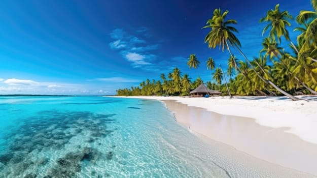 Tropical paradise beach with white sand and crystal clear blue water. Travel tourism.,Tropical paradise beach with white sand and crystal clear blue water. Travel tourism.